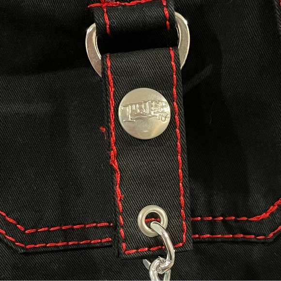 Tripp NYC Black And Red Plaid Lace-Up Chain Pants Gothic Chain Wide Leg Jeans - Picture 10 of 16